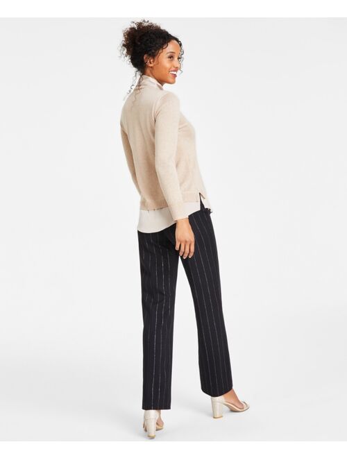 Anne Klein Women's Pinstriped Compression Pull-On Wide-Leg Pants