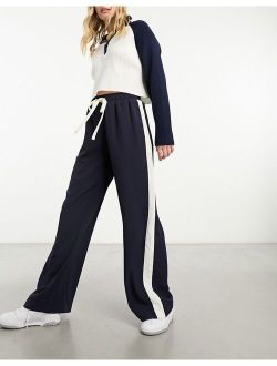pull on pants with contrast panel in navy