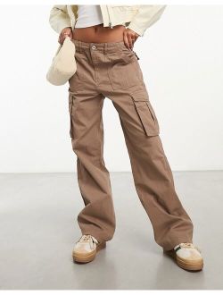 straight leg cargo pants in washed brown