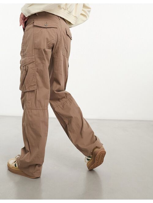 Bershka straight leg cargo pants in washed brown