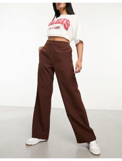 Pieces wide leg pants in chocolate