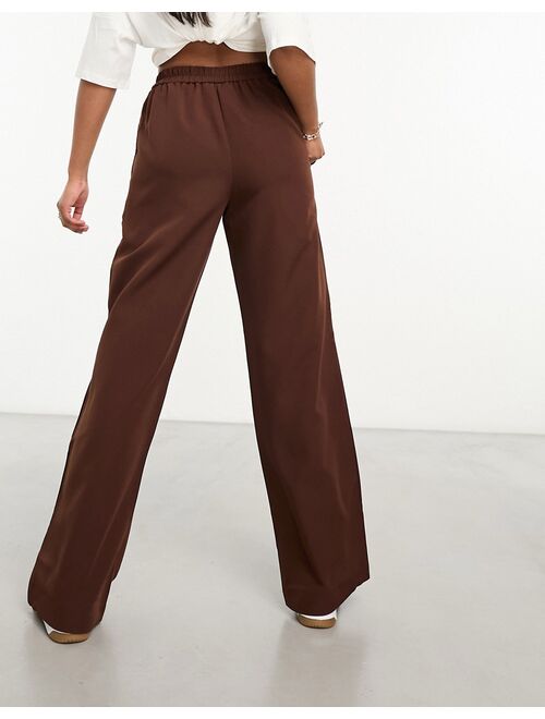 Pieces wide leg pants in chocolate