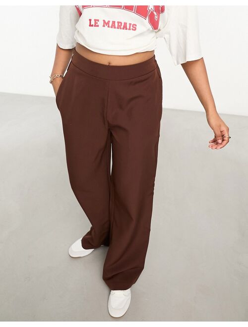 Pieces wide leg pants in chocolate