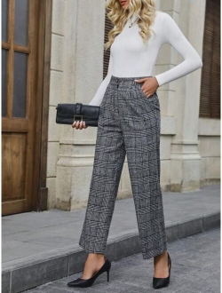 SHEIN LUNE Women s Plaid Printed Wide Leg Pants With Slanted Pockets