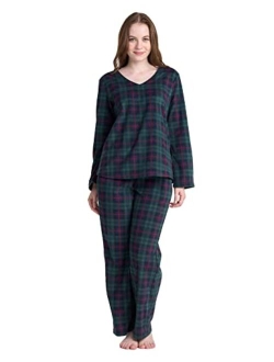 Women's Pajama Set Cotton Flannel Sleepwear Loungewear Fleece Long Sleeves Button-Down Top Bottom Pants L96/L113/L107