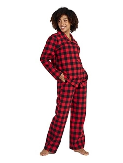 Women's Pajama Set Cotton Flannel Sleepwear Loungewear Fleece Long Sleeves Button-Down Top Bottom Pants L96/L113/L107