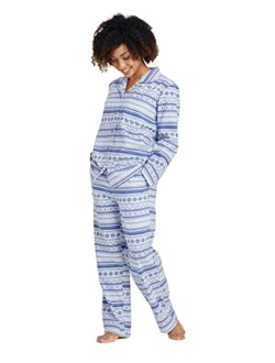 Women's Pajama Set Cotton Flannel Sleepwear Loungewear Fleece Long Sleeves Button-Down Top Bottom Pants L96/L113/L107