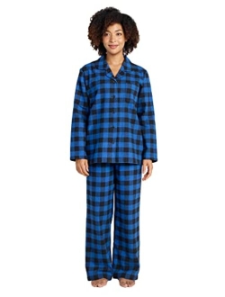 Women's Pajama Set Cotton Flannel Sleepwear Loungewear Fleece Long Sleeves Button-Down Top Bottom Pants L96/L113/L107
