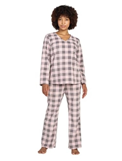 Women's Pajama Set Cotton Flannel Sleepwear Loungewear Fleece Long Sleeves Button-Down Top Bottom Pants L96/L113/L107