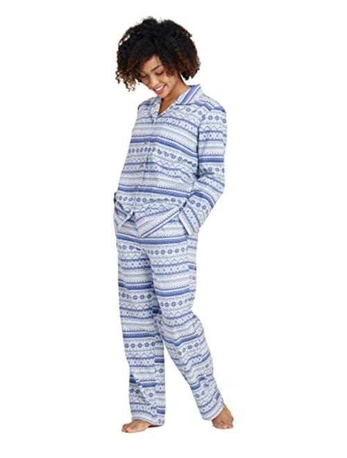 LAPASA Women's Pajama Set Cotton Flannel Sleepwear Loungewear Fleece Long Sleeves Button-Down Top Bottom Pants L96/L113/L107