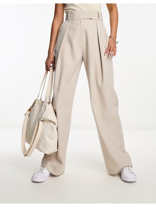 River Island pleat wide leg dad pants in gray