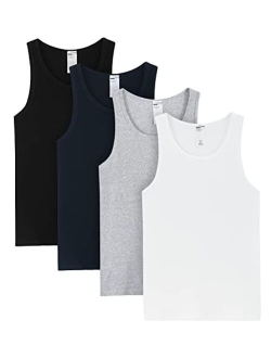 Men's 100% Cotton Ribbed Tank Tops Ultra Soft Sleeveless Crewneck A-Shirts Basic Solid Undershirts Vests 4 Pack M35