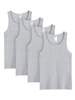 Men's 100% Cotton Ribbed Tank Tops Ultra Soft Sleeveless Crewneck A-Shirts Basic Solid Undershirts Vests 4 Pack M35