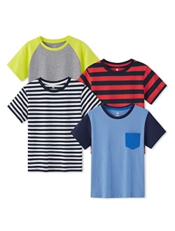 Kids T-Shirts Short Sleeve (4 Pack) 100% Cotton Plain Top Tees Boy & Girl Unisex Toddler Children Tie Dye Summer K01