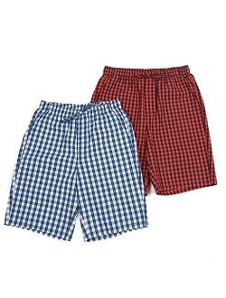 Men's Pajama Shorts (2 Pack) 100% Cotton Woven Sleepwear Lounge Pants PJ with Drawstring and Pockets Lightweight M92