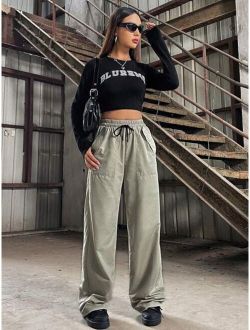 SHEIN Coolane Women s High Waist Drawstring Wide Leg Pants