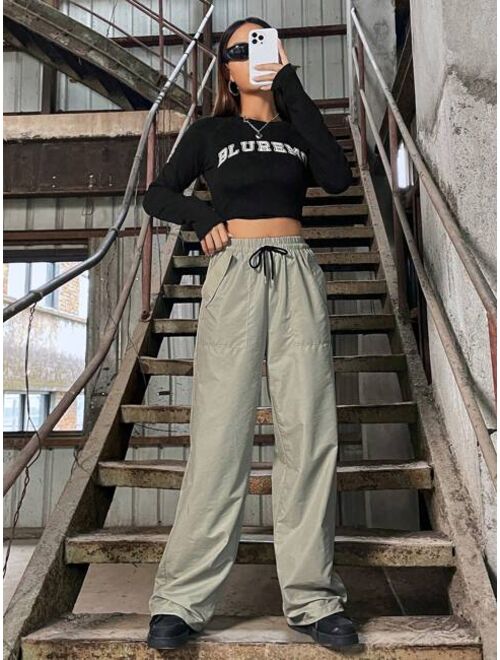 SHEIN Coolane Women s High Waist Drawstring Wide Leg Pants