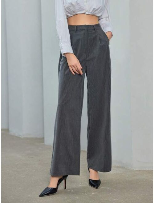 Anewsta Slim Pinstripe Trousers With Slanted Pockets