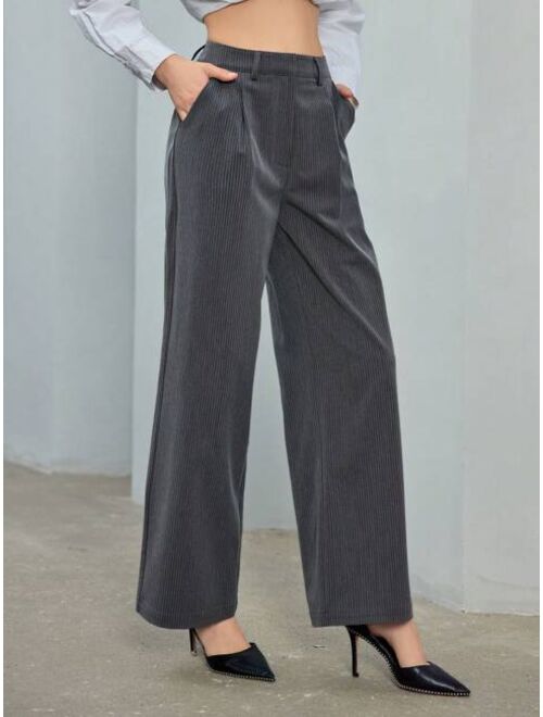 Anewsta Slim Pinstripe Trousers With Slanted Pockets