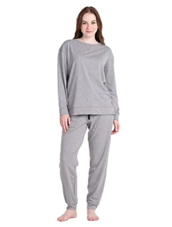 Women's Pajama Set Stretchy Knit Sleepwear 2 Piece Loungewear Shirt Long Sleeves Pj Button-Down & Print Soft L103/L110