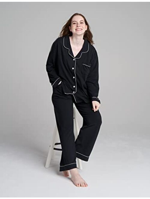 LAPASA Women's Pajama Set Stretchy Knit Sleepwear 2 Piece Loungewear Shirt Long Sleeves Pj Button-Down & Print Soft L103/L110