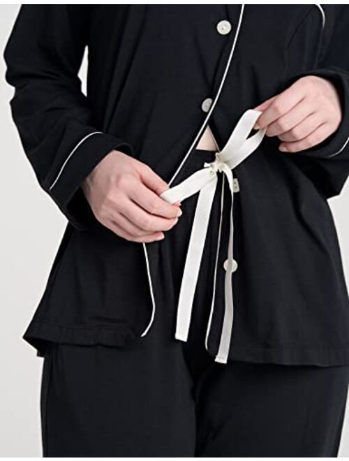 LAPASA Women's Pajama Set Stretchy Knit Sleepwear 2 Piece Loungewear Shirt Long Sleeves Pj Button-Down & Print Soft L103/L110