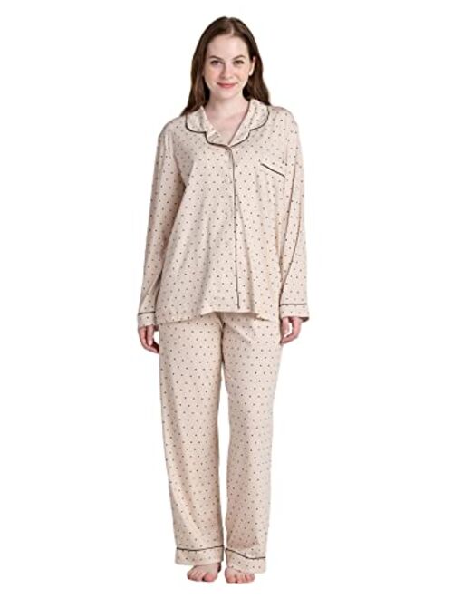 LAPASA Women's Pajama Set Stretchy Knit Sleepwear 2 Piece Loungewear Shirt Long Sleeves Pj Button-Down & Print Soft L103/L110