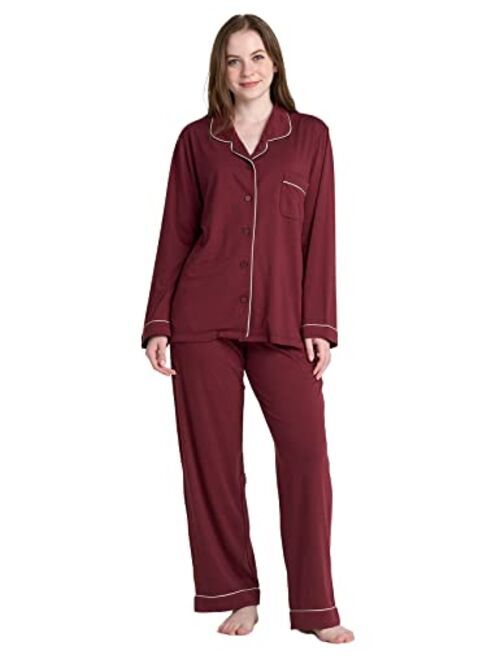 LAPASA Women's Pajama Set Stretchy Knit Sleepwear 2 Piece Loungewear Shirt Long Sleeves Pj Button-Down & Print Soft L103/L110