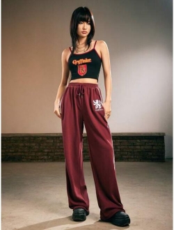 Harry Potter ROMWE Women s Sports Pants With Animal Embroidery And Ribbed Edges