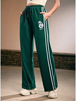 Harry Potter ROMWE Women s Sports Pants With Animal Embroidery And Ribbed Edges