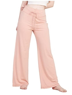 Women's Pajama Pants Casual Wide Leg Loose with Drawstring Pocket Meditation Yoga Lounge Palazzo Stretchy Cozy L59/L98