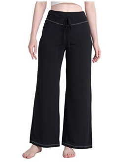 Women's Pajama Pants Casual Wide Leg Loose with Drawstring Pocket Meditation Yoga Lounge Palazzo Stretchy Cozy L59/L98