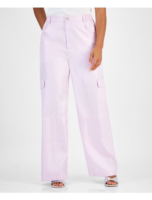 Bar IIIWomen's Shine Wide-Leg Cargo Pants, Created for Macy's