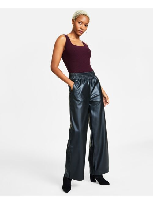 Bar III Women's Faux-Leather Wide-Leg Pants, Created for Macy's