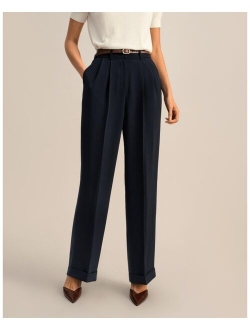 Women's Timeless Pleated Wide-Leg Dense Silk Trousers for Women