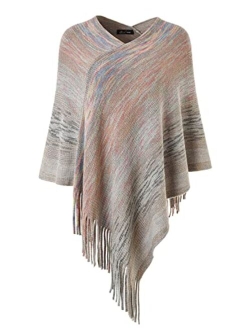 Ferand Women's Multicolor Poncho Sweater Versatile Wrap Shawl with Fringes