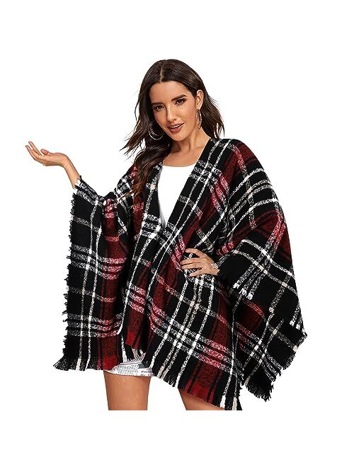 Hommtina Women's Shawl Wrap Warm Western Poncho Sweater Scarf for Spring Fall Winter