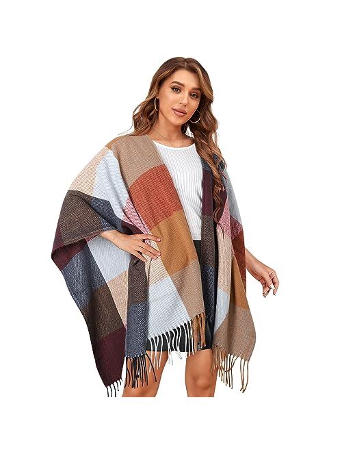 Hommtina Women's Shawl Wrap Warm Western Poncho Sweater Scarf for Spring Fall Winter