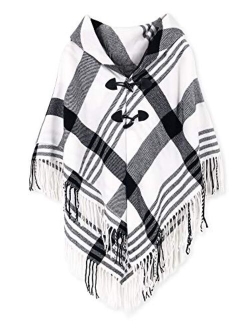 Moss Rose Women's Travel Plaid Shawl Wrap Open Front Poncho Cape for Fall Winter