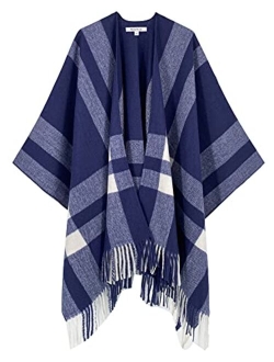 Moss Rose Women's Travel Plaid Shawl Wrap Open Front Poncho Cape for Fall Winter