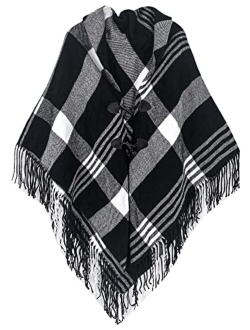 Moss Rose Women's Travel Plaid Shawl Wrap Open Front Poncho Cape for Fall Winter