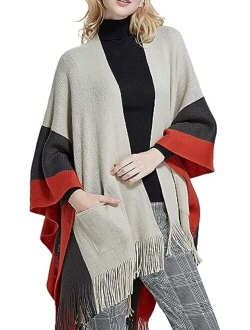 Moss Rose Women's Travel Plaid Shawl Wrap Open Front Poncho Cape for Fall Winter