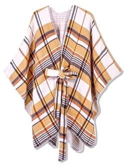 Moss Rose Women's Travel Plaid Shawl Wrap Open Front Poncho Cape for Fall Winter