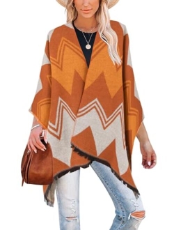 Moss Rose Women's Travel Plaid Shawl Wrap Open Front Poncho Cape for Fall Winter