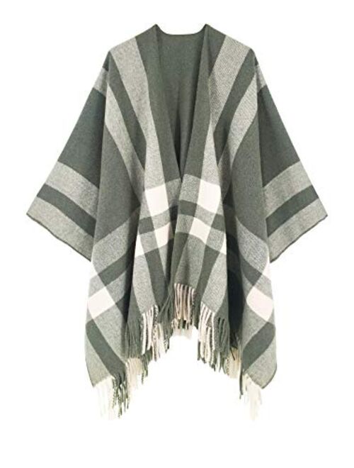 Moss Rose Women's Travel Plaid Shawl Wrap Open Front Poncho Cape for Fall Winter