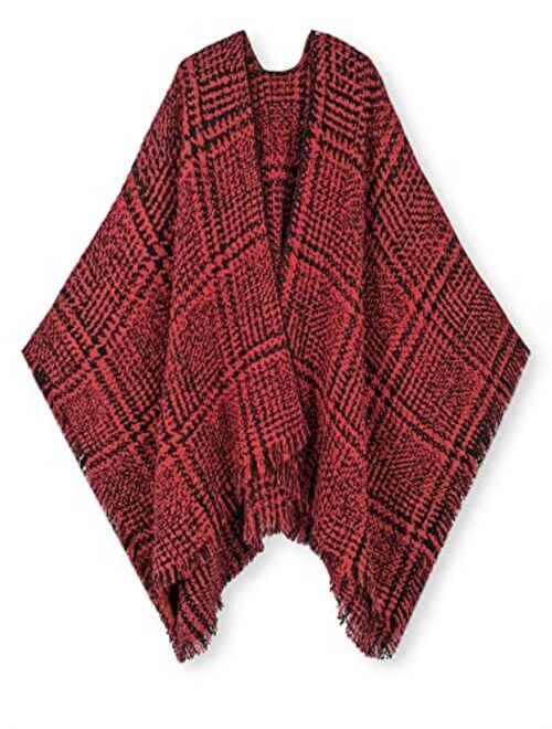 Moss Rose Women's Travel Plaid Shawl Wrap Open Front Poncho Cape for Fall Winter