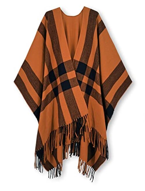 Moss Rose Women's Travel Plaid Shawl Wrap Open Front Poncho Cape for Fall Winter