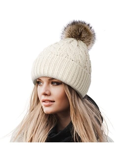 Livingston Women's Winter Soft Knit Beanie Hat with Faux Fur Pom Pom Warm Skull Cap Beanies for Women