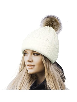 Livingston Women's Winter Soft Knit Beanie Hat with Faux Fur Pom Pom Warm Skull Cap Beanies for Women