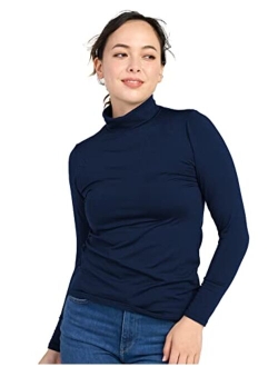 Women Turtleneck Thermal Underwear Top Undershirt Lightweight Midweight Fleece Lined Long Sleeve Base Layer L88/L90